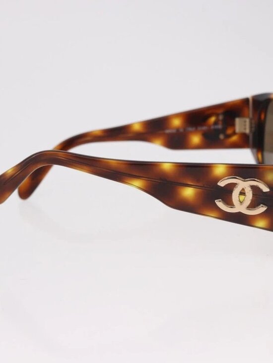 CHANEL COCO Mark Sunglasses Plastic Brown Gold CC Auth 185486 main image 9